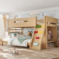 thumbnail image 1 of Harper & Bright Designs Twin XL over Full Bunk Bed with Storage and Wardrobe, Solid Wood Bunk Bed Frame with Rock Climbing Slide, Solid Wood Bed Frame with Guardrails for Boys Girls, Natural, 1 of 14