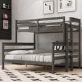 thumbnail image 1 of Harper & Bright Designs Twin XL Over Queen Bunk Bed, Wood Frame Detachable into 2 Separate Beds, Sturdy Platform Bunk with Guard Rail & Ladder, Grey, 1 of 11