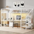 thumbnail image 1 of Harper & Bright Designs Twin XL Size Metal Loft Bed with L-shaped Desk and Wardrobe, High Loft Bed with Adjustable Shelf and LED, Milk White, 1 of 11