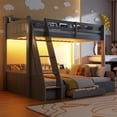 thumbnail image 1 of Harper & Bright Designs Twin over Full Bunk Bed with Storage, LED Lights & Charging Station, Wood Bunked Bed Beside Shelves for Bedroom, Grey, 1 of 17