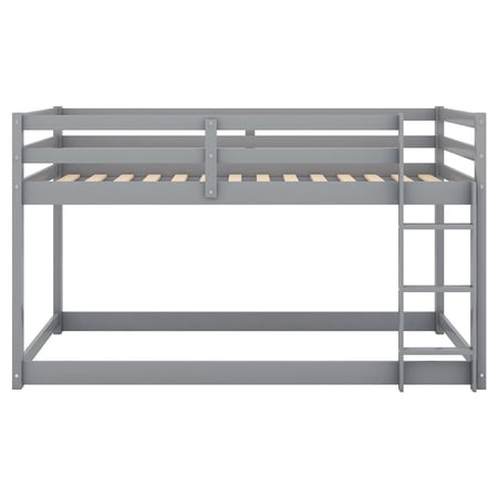 Harper & Bright Designs Twin over Twin Floor Bunk Bed with Ladder Grey
