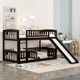 thumbnail image 1 of Harper & Bright Designs Twin over Twin Low Bunk Bed with Slide, Multifunctional Wooden Floor Bunk Bed Frame with Small Door for Boys Girls, Espresso, 1 of 9
