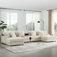 thumbnail image 1 of Harper & Bright Designs U-Shaped Sectional Sofa Set with Console and Cup Holders, 4-Seat Couch with Ottoman and Wide Seat, Corduroy Upholstered Sectional Sofe with USB Charger and Storage, Cream, 1 of 17