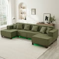 thumbnail image 1 of Harper & Bright Designs U-Shaped Sectional Sofa Set for Living Room, Corduroy Upholstered Sectional Sofa with RGB LED Light Strip and 6 Pillows, Green, 1 of 16