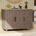 thumbnail image 1 of Harper & Bright Designs Unique Kitchen Island with Drop Leaf, Farmhouse Kitchen Island on Wheels with Internal Storage Rack, Rolling Kitchen Cart with Towel Rack for Kitchen, Brown, 1 of 17