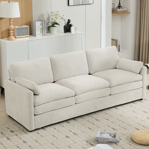 Harper & Bright Designs Upholstered 3 Seater Sofa Oversized Comfy Cloud 3 Seater Sofa with Double Plush Cushion for Living Room, Beige