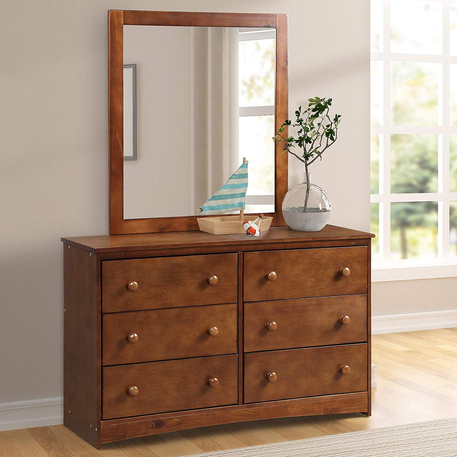 Harper Bright Designs Vanity Set 6 Drawer Dresser and Mirror Set