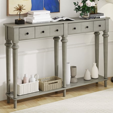 Harper & Bright Designs Vintage Console Table with Storage, Narrow Entryway Table with Drawer and Open Shelf, Gray Wash