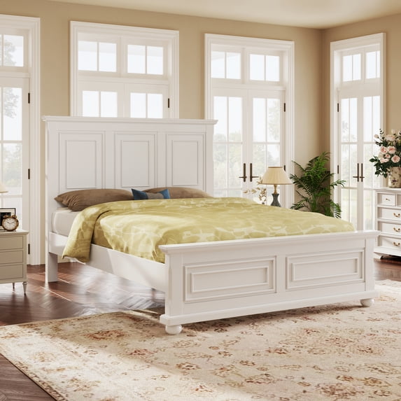 Harper & Bright Designs Vintage King Size Bed Frame with Tall Headboard & Footboard, Wooden Framhouse King Platform Bed with Wood Slats, Under Bed Storage Space for Bedroom, White