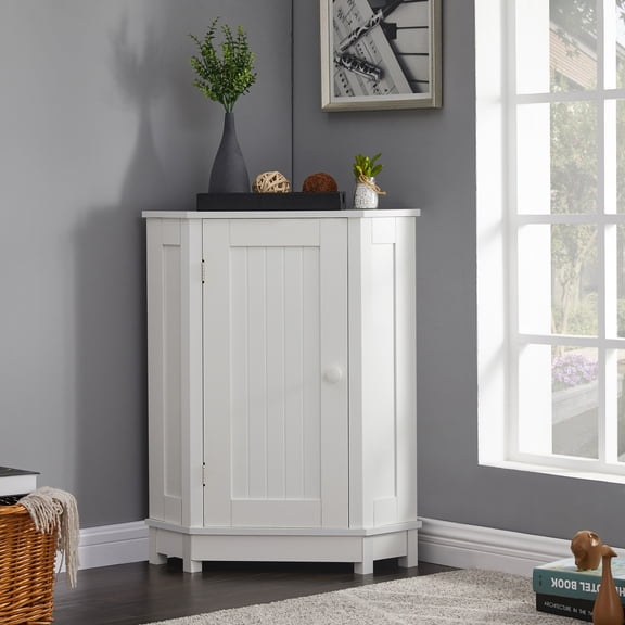 Harper & Bright Designs White Bathroom Triangle Cabinet with Doors, Modern Storage Corner Cabinet for Small Space