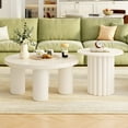 thumbnail image 1 of Harper & Bright Designs White Round Coffee Table Set of 2, Modern Fluted Center Table with End Table for Living Room, 1 of 15