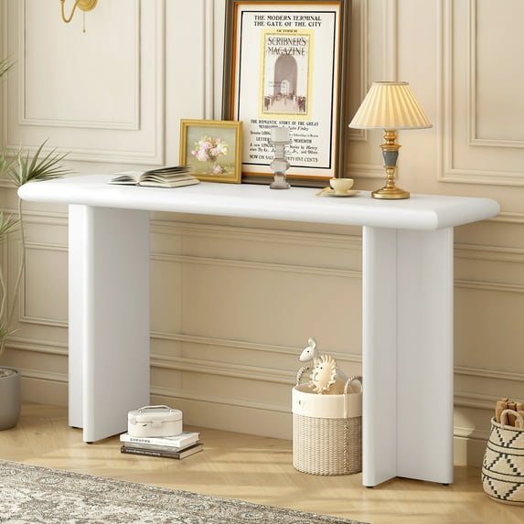 Harper & Bright Designs White Wood Console Table with L-Shaped Legs for Entryway and Living Room