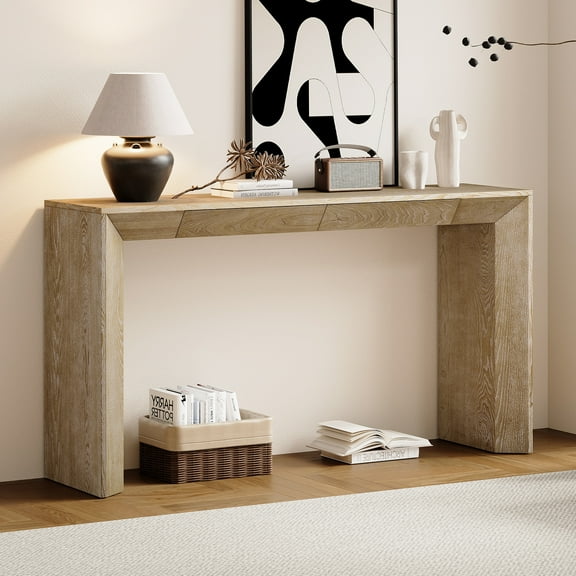 Harper & Bright Designs Wood Console Table with Drawers, Entryway Table with Drawers and Thickened Legs, Natural