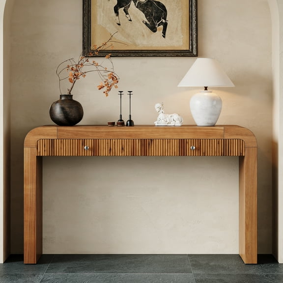 Harper & Bright Designs Wood Console Table with Storage , Flutde Entryway Table with Curved Corners for Hallway & Living Room , Brown