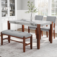 thumbnail image 1 of Harper & Bright Designs Wood Dining Set with Bench for 4, Rectangle Kitchen Table with Marble Veneer Tabletop, 2 Upholstered Chairs for Dining Room, Gray, 1 of 16