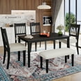 thumbnail image 1 of Harper & Bright Designs Wood Dining Table Set with Bench, 6 Pieces Kitchen Table Set with 4 Upholstered Dining Chairs, Grey, 1 of 16