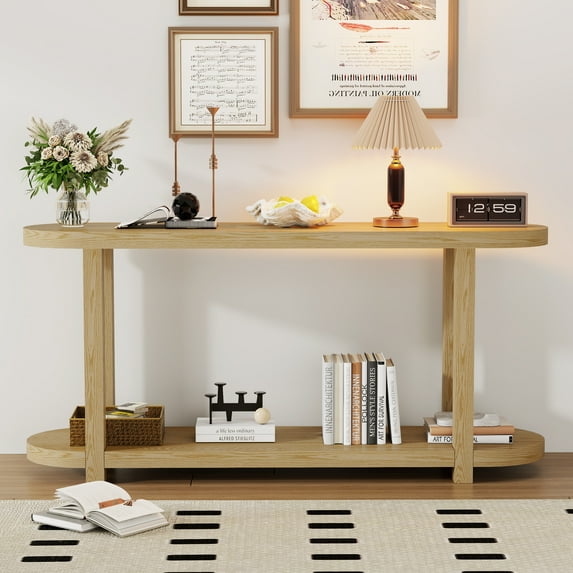 Harper & Bright Designs Wood Narrow Console Table with Stroage , Minimalist Entryway Table with Streamlined Desktop Design for Hallway and Entryway , Natural
