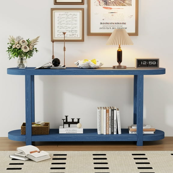 Harper & Bright Designs Wood Narrow Console Table with Stroage , Minimalist Entryway Table with Streamlined Desktop Design forHallway and Entryway , Navy Blue