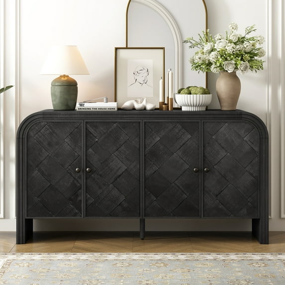 Harper & Bright Designs Wood Sideboard Cabinet with Handwoven Wood Slat Doors, Modern Accent Cabinet with Storage for Entryway, Living Room, Studies, and Hallway, Black