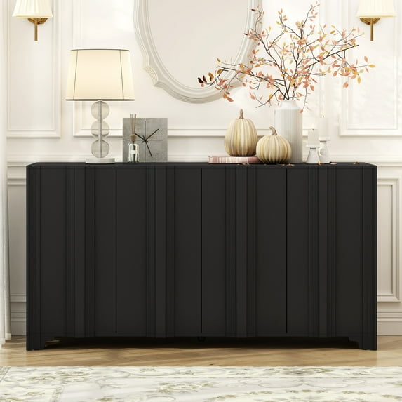 Harper & Bright Designs Wood Sideboard Cabinet with Storage, Fluted Console Cabinet with Doors and Shelves for Living Rooms, Entrance and Study Rooms, Black