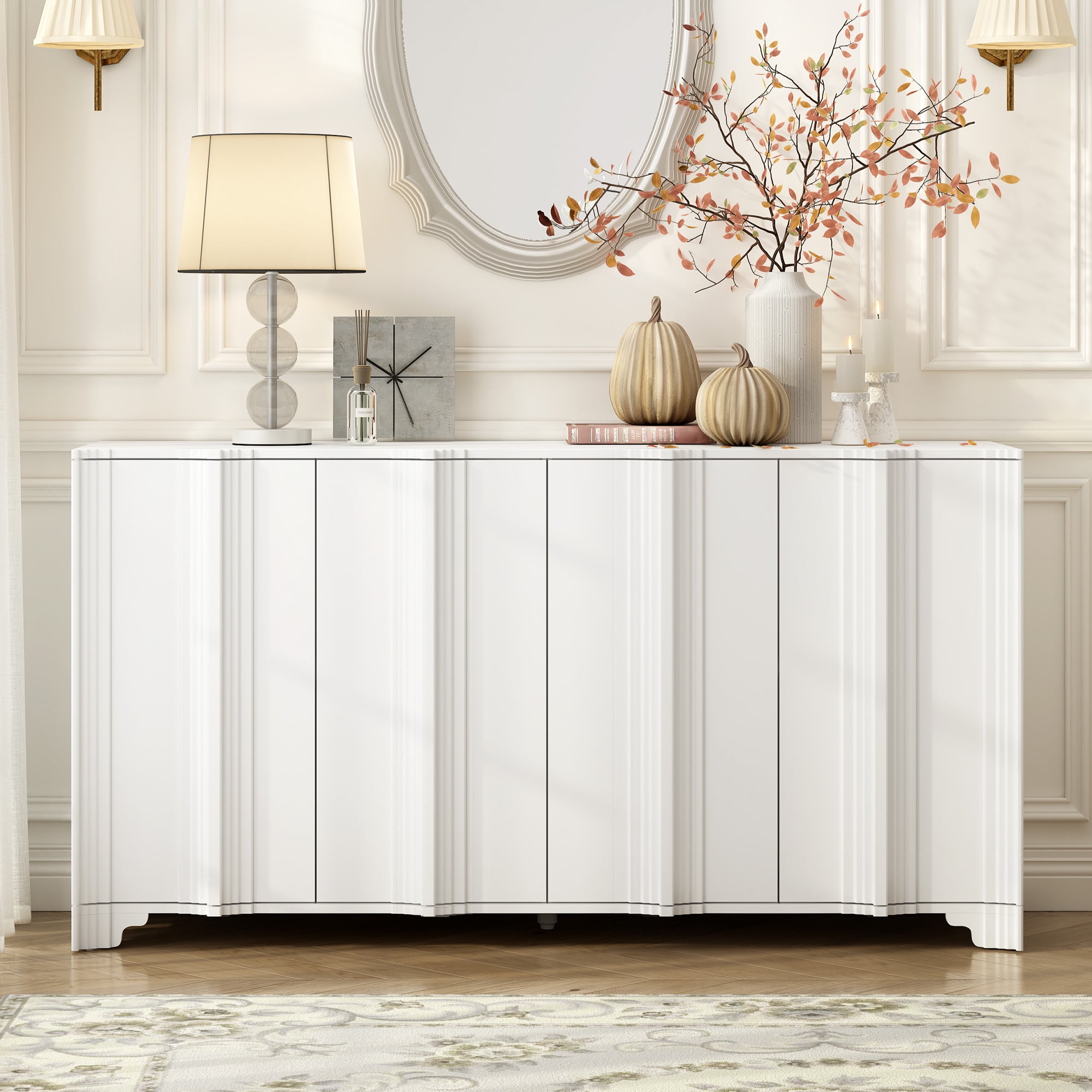 Harper & Bright Designs Wood Sideboard Cabinet with Storage, Fluted ...