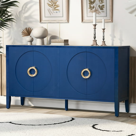 Harper & Bright Designs Wood Sideboard Cabinet with Storage, Unique Accent Cabinet with Doors and Shelves for Hallway, Living Rooms, Entrance and Study Rooms, Navy