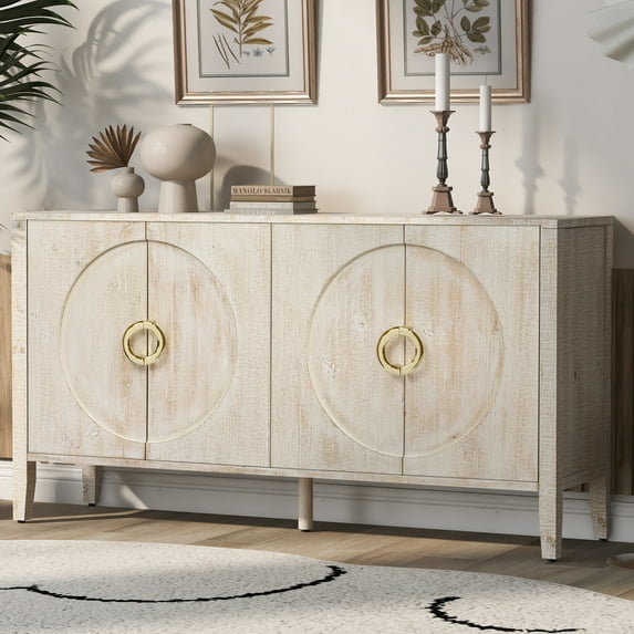 Harper & Bright Designs Wood Sideboard Cabinet with Storage, Unique Accent Cabinet with Doors and Shelves for Hallway, Living Rooms, Entrance and Study Rooms, White