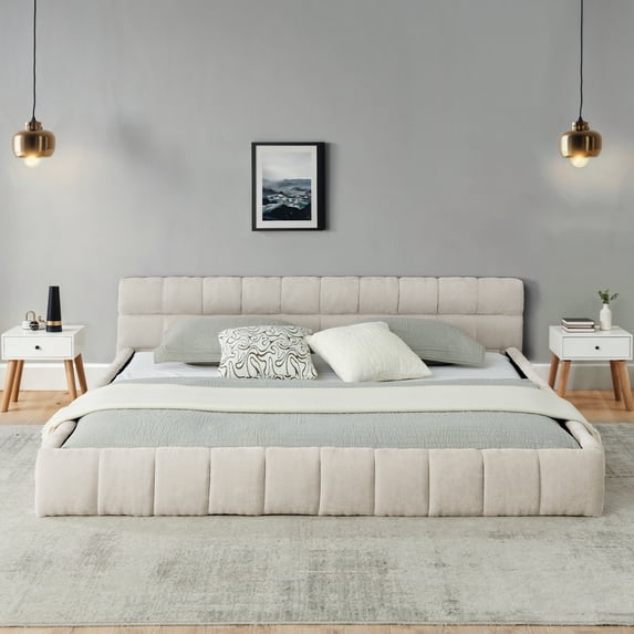 Harper & Bright Designs California King Size Upholstered Bed Frame with Headboard and Solid Frame, Modern Chenille Platform Bed for Bedroom, Beige