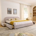 thumbnail image 1 of Harper & Bright Designs King Size Upholstered Floor Bed with Storage Drawer and Tall Curved Headboard , Modern Minimalist Platform Bed Frame with Sturdy Leg Support for Bedroom, Pink, 1 of 14