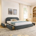 thumbnail image 1 of Harper & Bright Designs King Size Upholstered Floor Bed with Storage Drawers and Tall Curved Headboard , Modern Minimalist Platform Bed Frame with Sturdy Leg Support for Bedroom, Dark Gray, 1 of 5