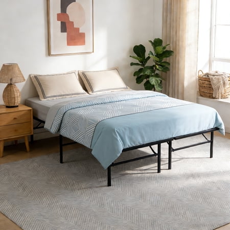 Harper & Bright Designs Queen Size Metal Platform Bed 14 Inch High, Heavy Duty Steel Slat Folding Bed Frame with Under-Bed Storage,Black