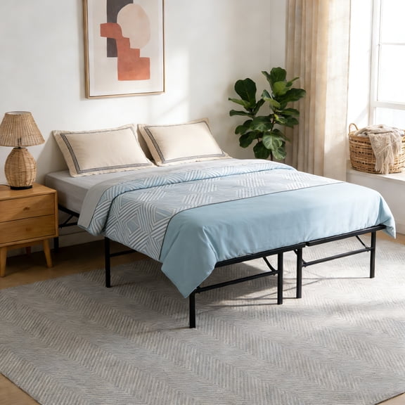 Harper & Bright Designs Queen Size Metal Platform Bed 14 Inch High, Heavy Duty Steel Slat Folding Bed Frame with Under-Bed Storage,Black