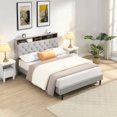 thumbnail image 1 of Harper & Bright Designs Queen Size Platform Bed with Upholstered Headboard, Wood Platform Bed Frame with USB Charging Statione and LED Lights for Bedroom, Light Gray, 1 of 3
