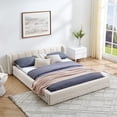thumbnail image 1 of Harper & Bright Designs Queen Size Upholstered Floor Bed with Headboard and Solid Frame, Chenille Platform Bed Frame for Bedroom, Beige, 1 of 9