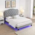 thumbnail image 1 of Harper & Bright Designs Queen Size Upholstered Platform Bed with LED light and Headboard, Velvet Platform Bed with Curve Design for Bedroom, Light Gray, 1 of 11