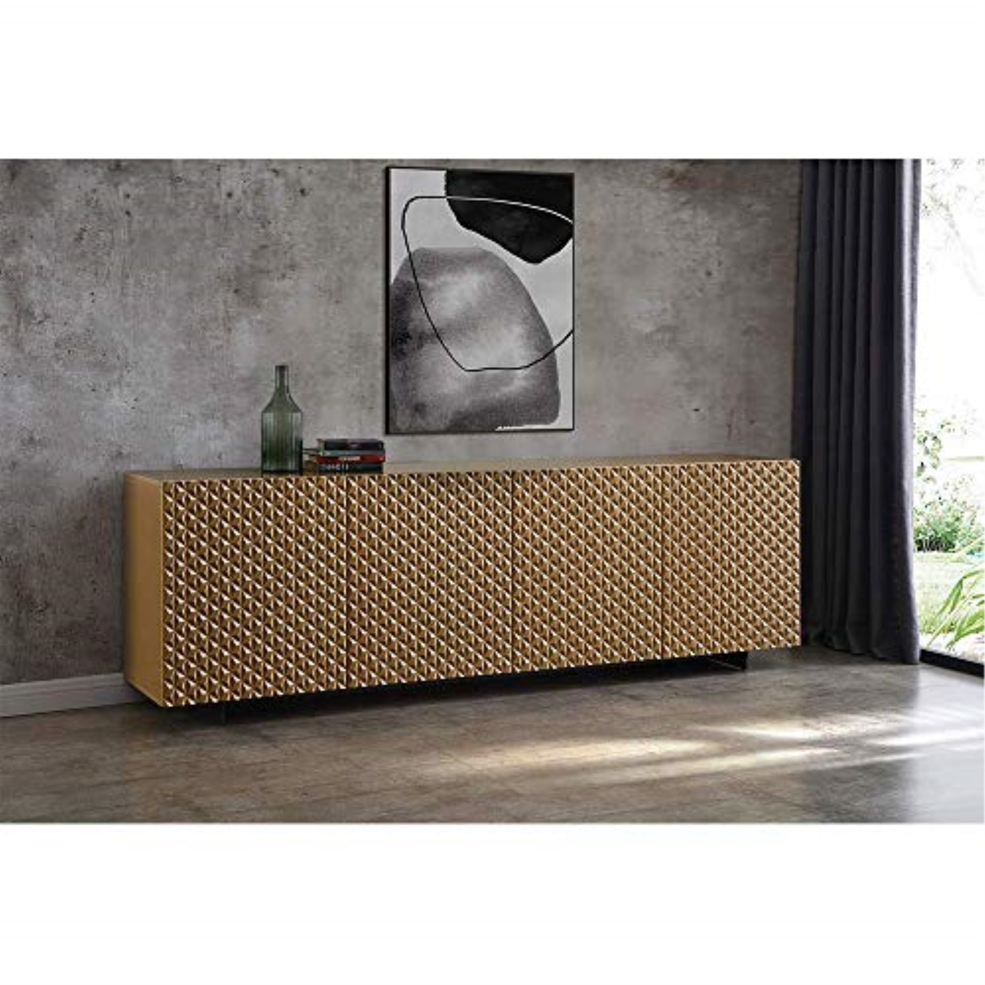 Harper High Gloss Gold and Black Metal 94" Buffet Console