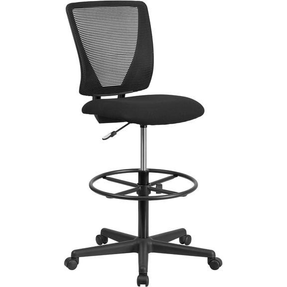 Harper Ergonomic Mid-Back Mesh Drafting Chair with Black Fabric Seat and Adjustable Foot Ring