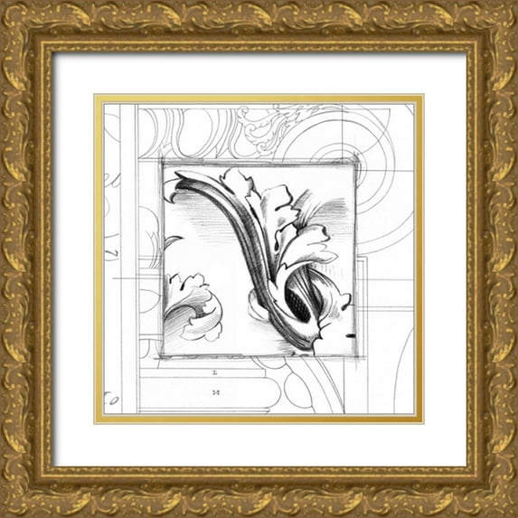 Harper, Ethan 12x12 Gold Ornate Wood Framed with Double Matting Museum Art Print Titled - Acanthus Detail II