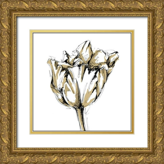 Harper, Ethan 12x12 Gold Ornate Wood Framed with Double Matting Museum Art Print Titled - Small Tulip Sketch I