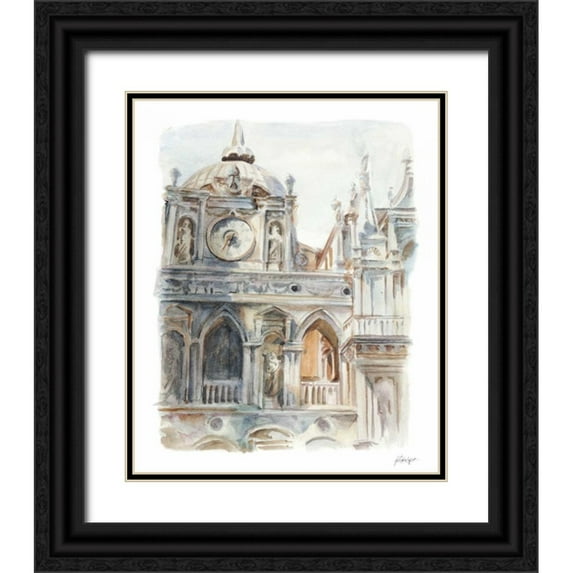 Harper, Ethan 12x14 Black Ornate Wood Framed with Double Matting Museum Art Print Titled - Architectural Watercolor Study II