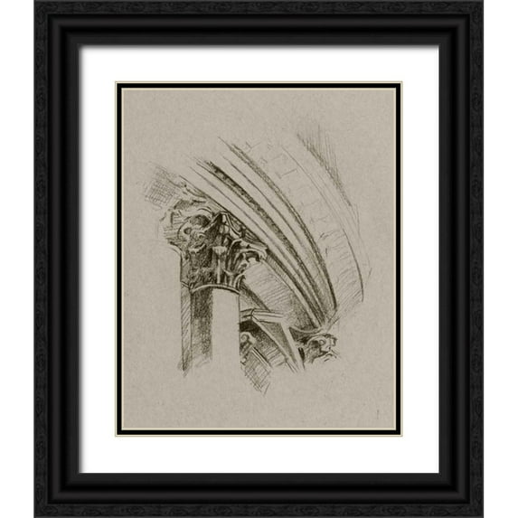 Harper, Ethan 12x14 Black Ornate Wood Framed with Double Matting Museum Art Print Titled - Charcoal Architectural Study III