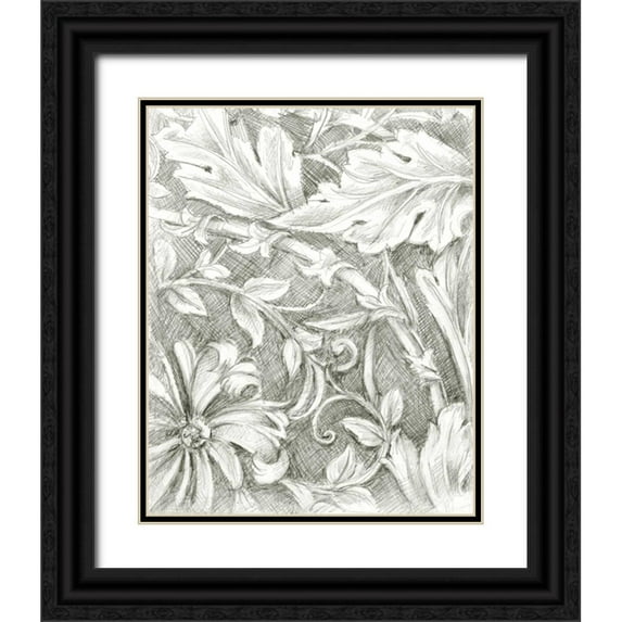 Harper, Ethan 12x14 Black Ornate Wood Framed with Double Matting Museum Art Print Titled - Floral Pattern Sketch IV