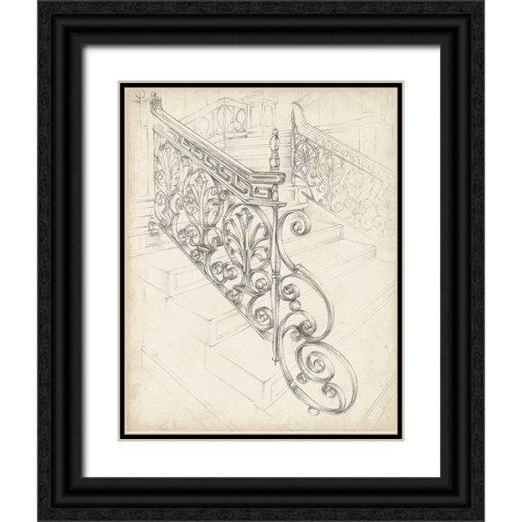 Harper, Ethan 12x14 Black Ornate Wood Framed with Double Matting Museum Art Print Titled - Iron Railing Design I
