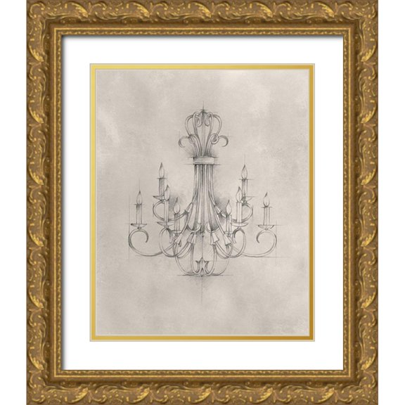 Harper, Ethan 12x14 Gold Ornate Wood Framed with Double Matting Museum Art Print Titled - Chandelier Schematic IV