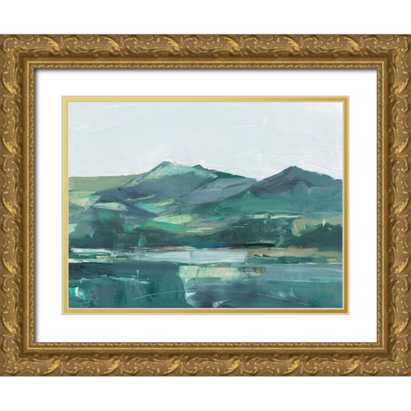 Harper, Ethan 14x12 Gold Ornate Wood Framed with Double Matting Museum Art Print Titled - Green Grey Mountains II