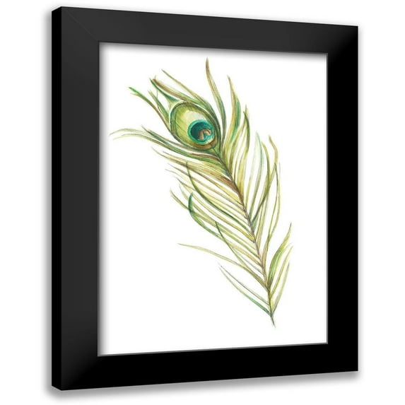 Harper, Ethan 14x18 Black Modern Framed Museum Art Print Titled - Gold Watercolor Peacock Feather I (ASH)