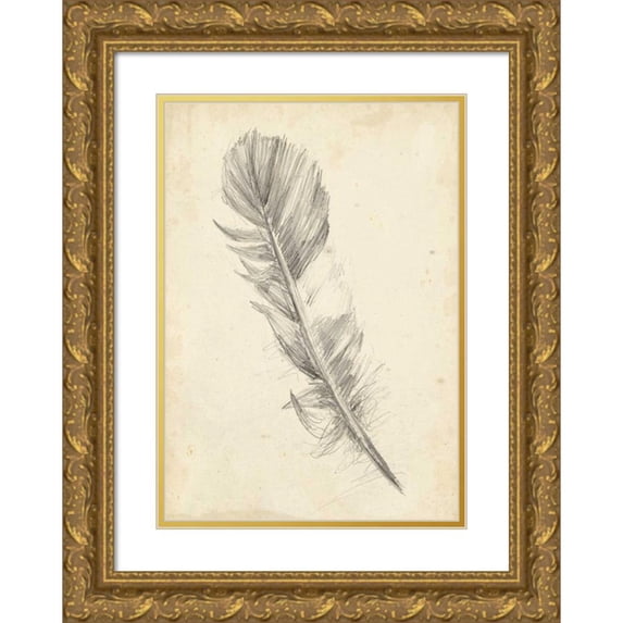 Harper, Ethan 14x18 Gold Ornate Wood Framed with Double Matting Museum Art Print Titled - Feather Sketch I