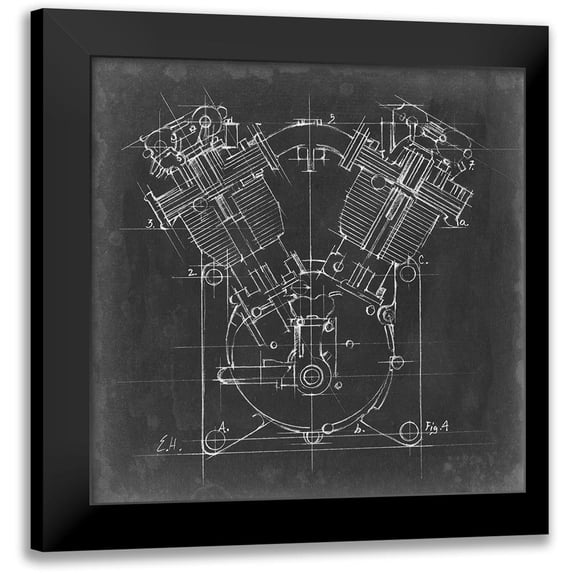 Harper, Ethan 15x15 Black Modern Framed Museum Art Print Titled - Motorcycle Engine Blueprint II