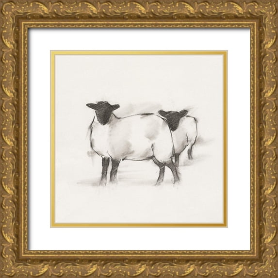 Harper, Ethan 15x15 Gold Ornate Wood Framed with Double Matting Museum Art Print Titled - Folksie sheep I