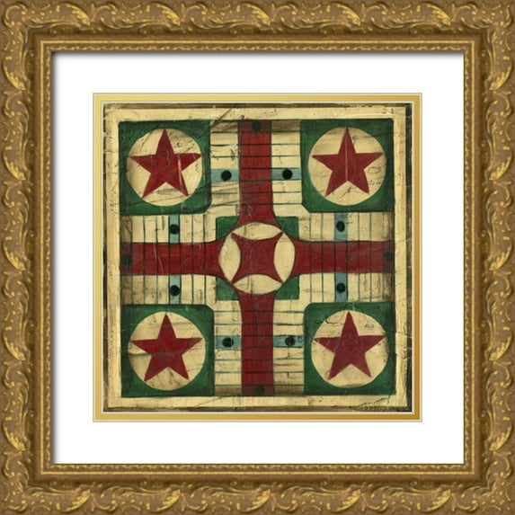 Harper, Ethan 15x15 Gold Ornate Wood Framed with Double Matting Museum Art Print Titled - Small Antique Parcheesi